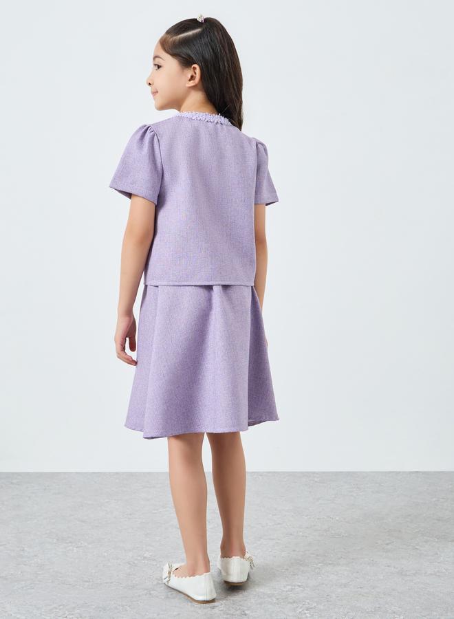 Styli Girls Lilac Tweed Top with Skirt Set - Image 4